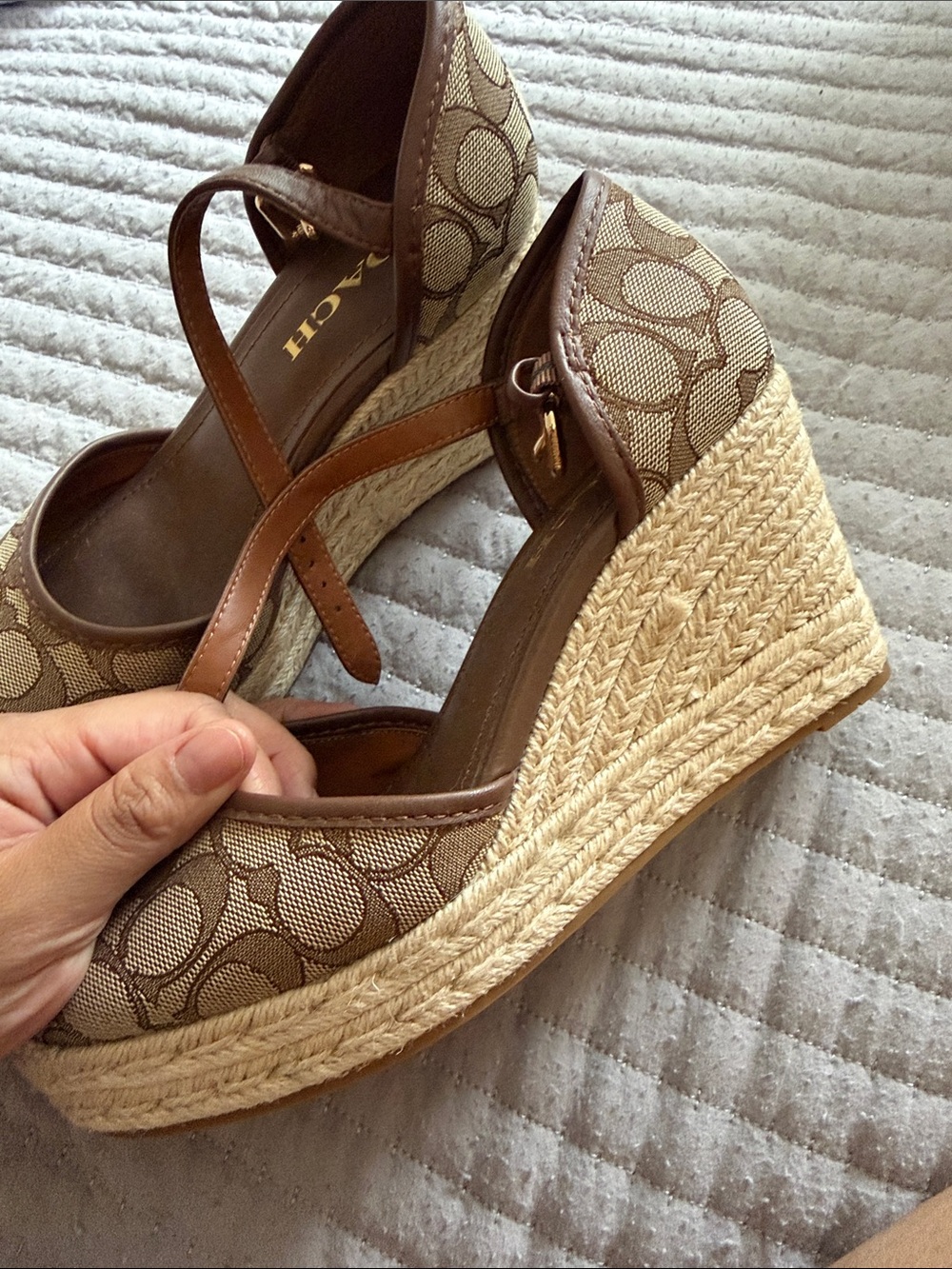 Coach Tan Signature Canvas Espadrille Wedges with Ankle Strap - Picture 3 of 5